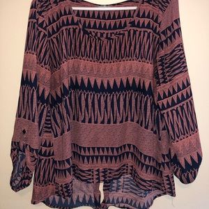 Pink and navy patterned blouse